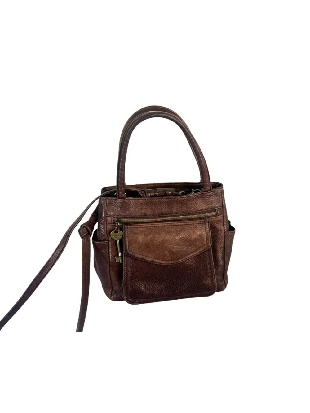 Vintage Fossil 1954 Pebbled Black Leather Crossbody Bag 75082